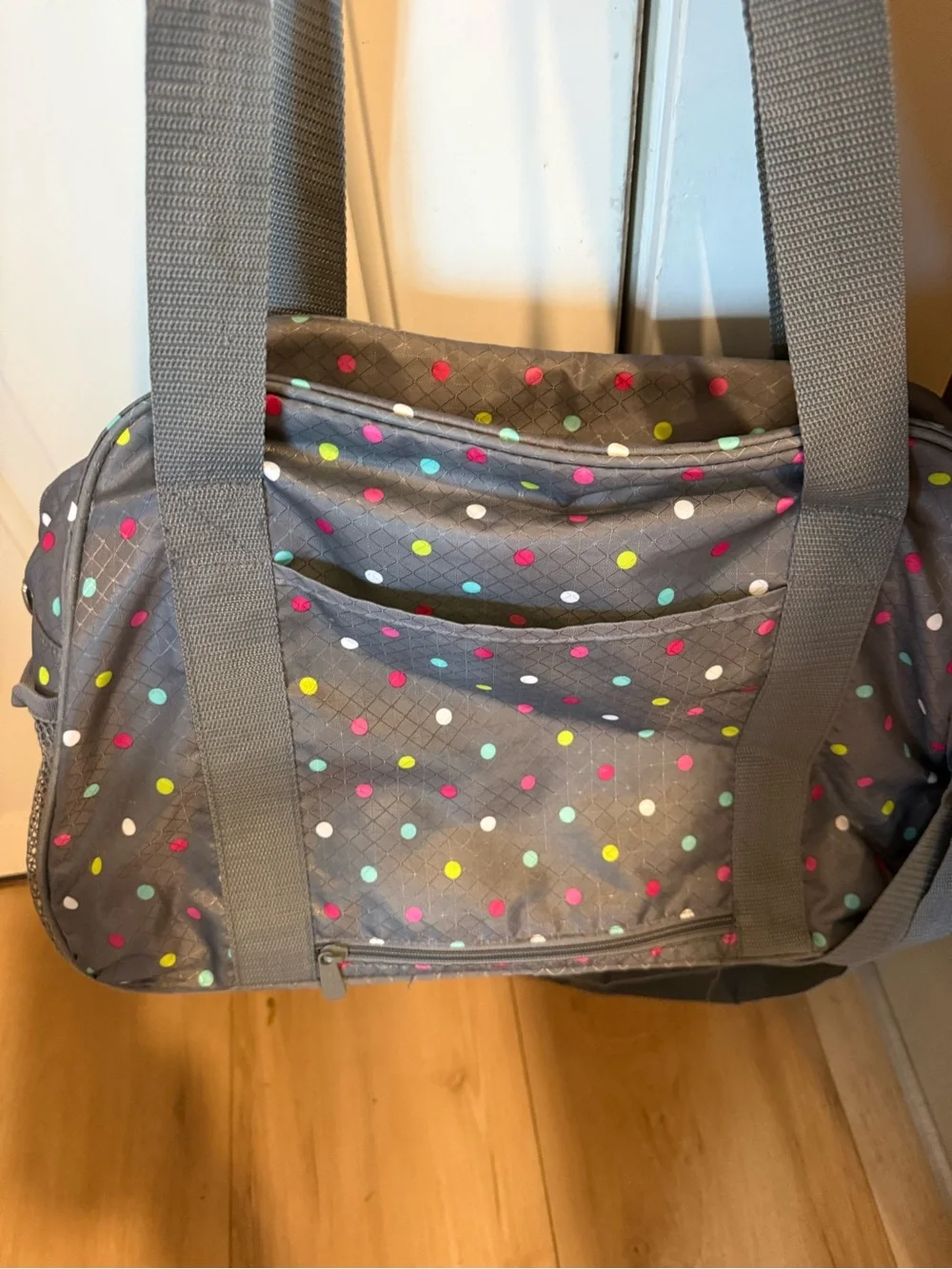 thirty-one Gray Polka Dot Shoulder Tote with Multicolor Dots